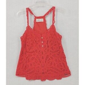 Abercrombie‎ & Fitch Top Womens XS-S Hot Pink Tank Lace Crochet Detailed Cropped